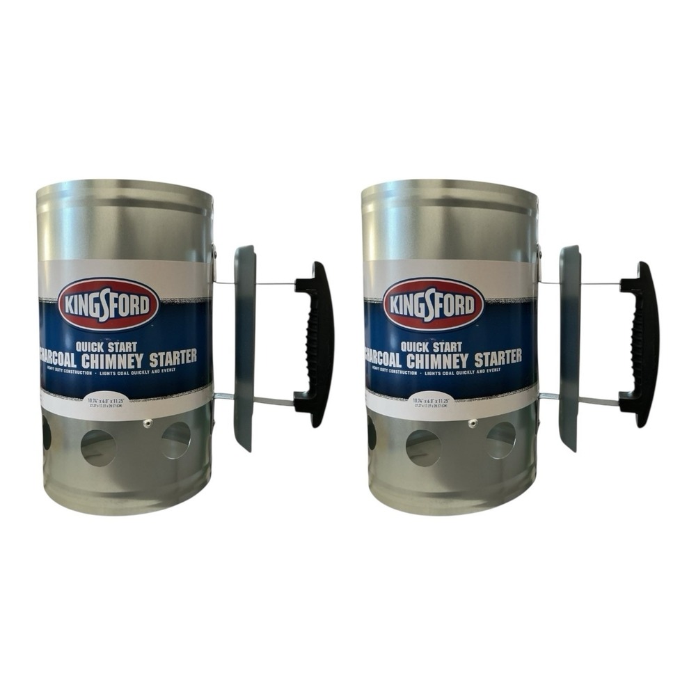 Kingsford Quick Start Charcoal Chimney Starter Pack of 2 Silver BBQ Grill Handle